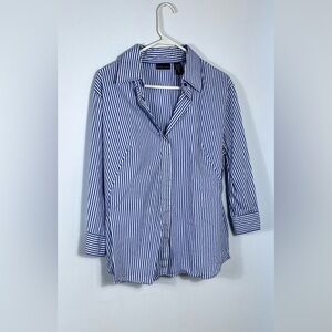 New York & Company Navy & WhiteStriped Button Down Shirt. EXC